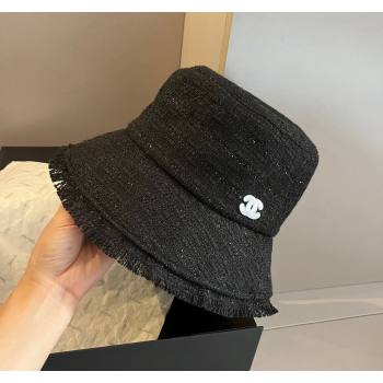 Chanel Tweed Bucket Hat with Fringe Black 2024 1019002 (XMN-241019003)