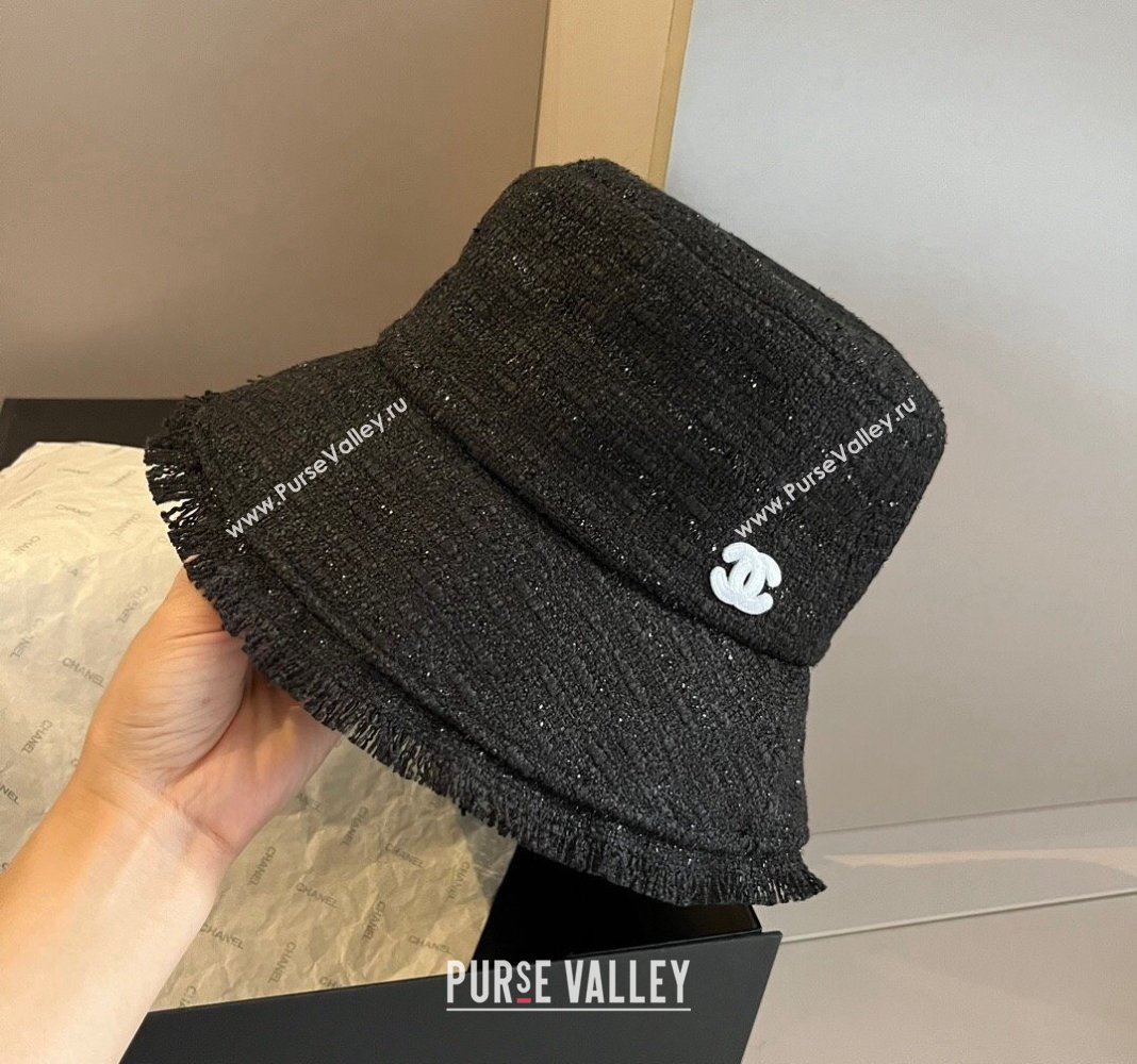 Chanel Tweed Bucket Hat with Fringe Black 2024 1019002 (XMN-241019003)