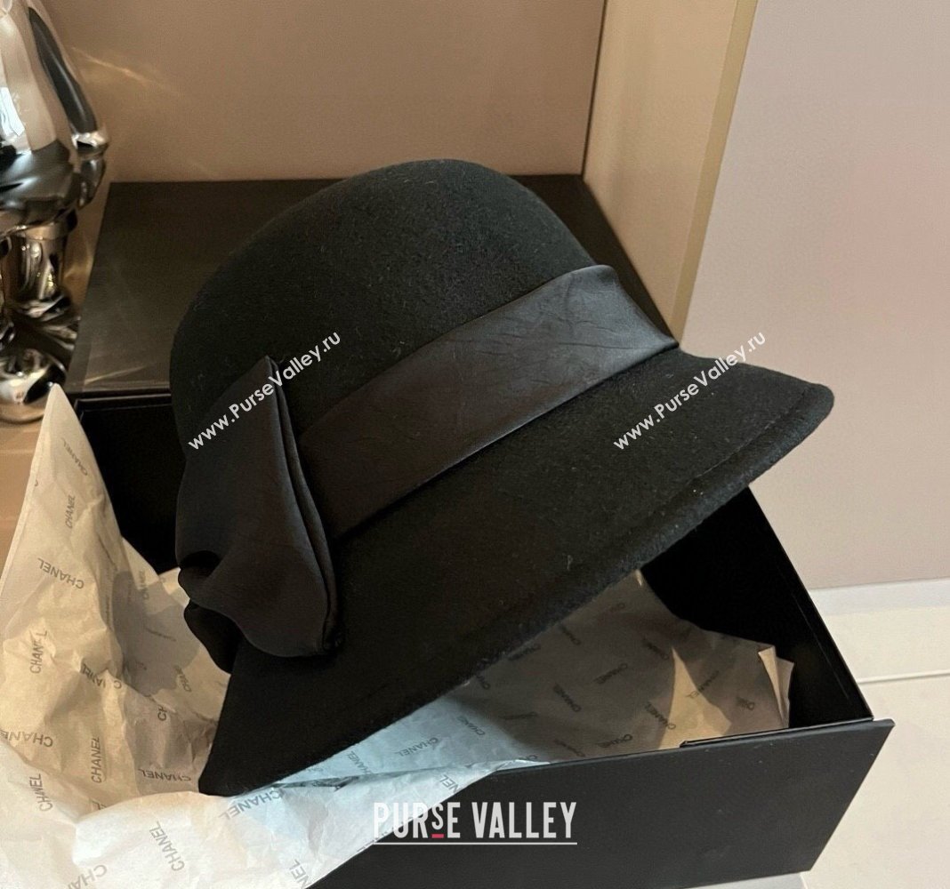 Chanel Wool Bucket Hat with CC Chain and Bow Black 2024 1019010 (XMN-241019026)