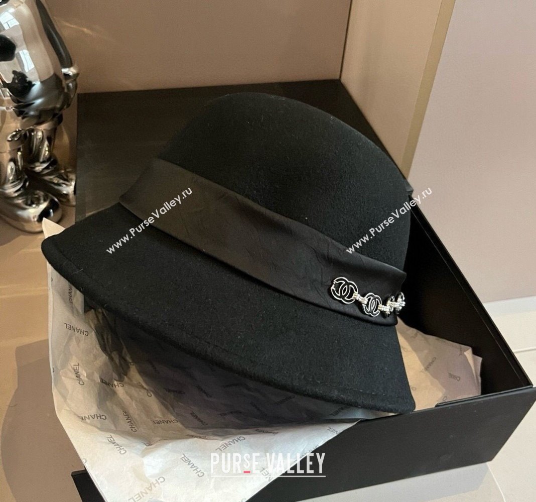 Chanel Wool Bucket Hat with CC Chain and Bow Black 2024 1019010 (XMN-241019026)