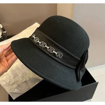 Chanel Wool Bucket Hat with CC Chain and Bow Black 2024 1019010 (XMN-241019026)