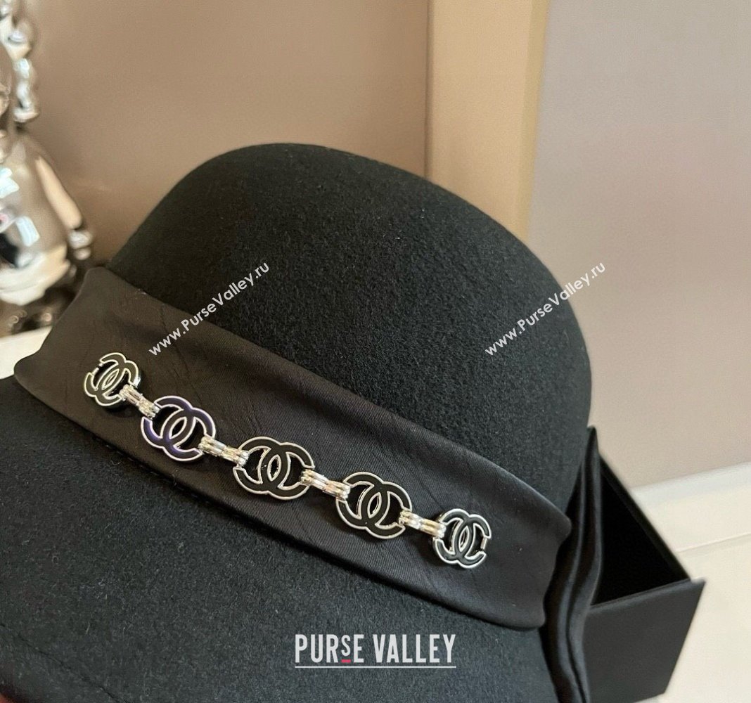 Chanel Wool Bucket Hat with CC Chain and Bow Black 2024 1019010 (XMN-241019026)