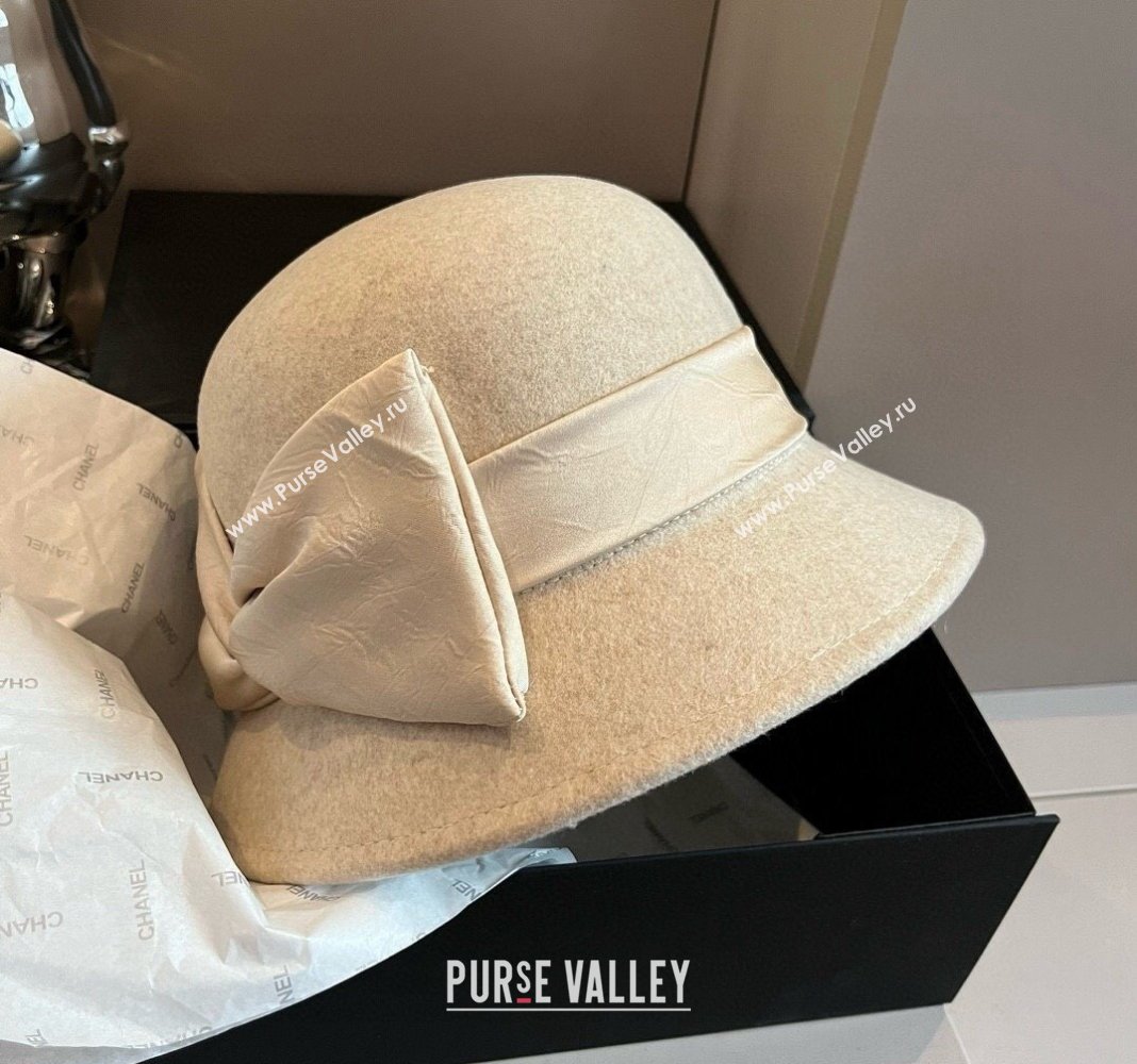 Chanel Wool Bucket Hat with CC Chain and Bow Beige 2024 1019010 (XMN-241019027)