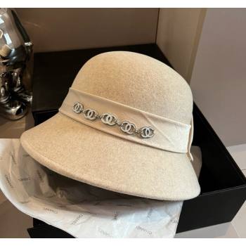 Chanel Wool Bucket Hat with CC Chain and Bow Beige 2024 1019010 (XMN-241019027)