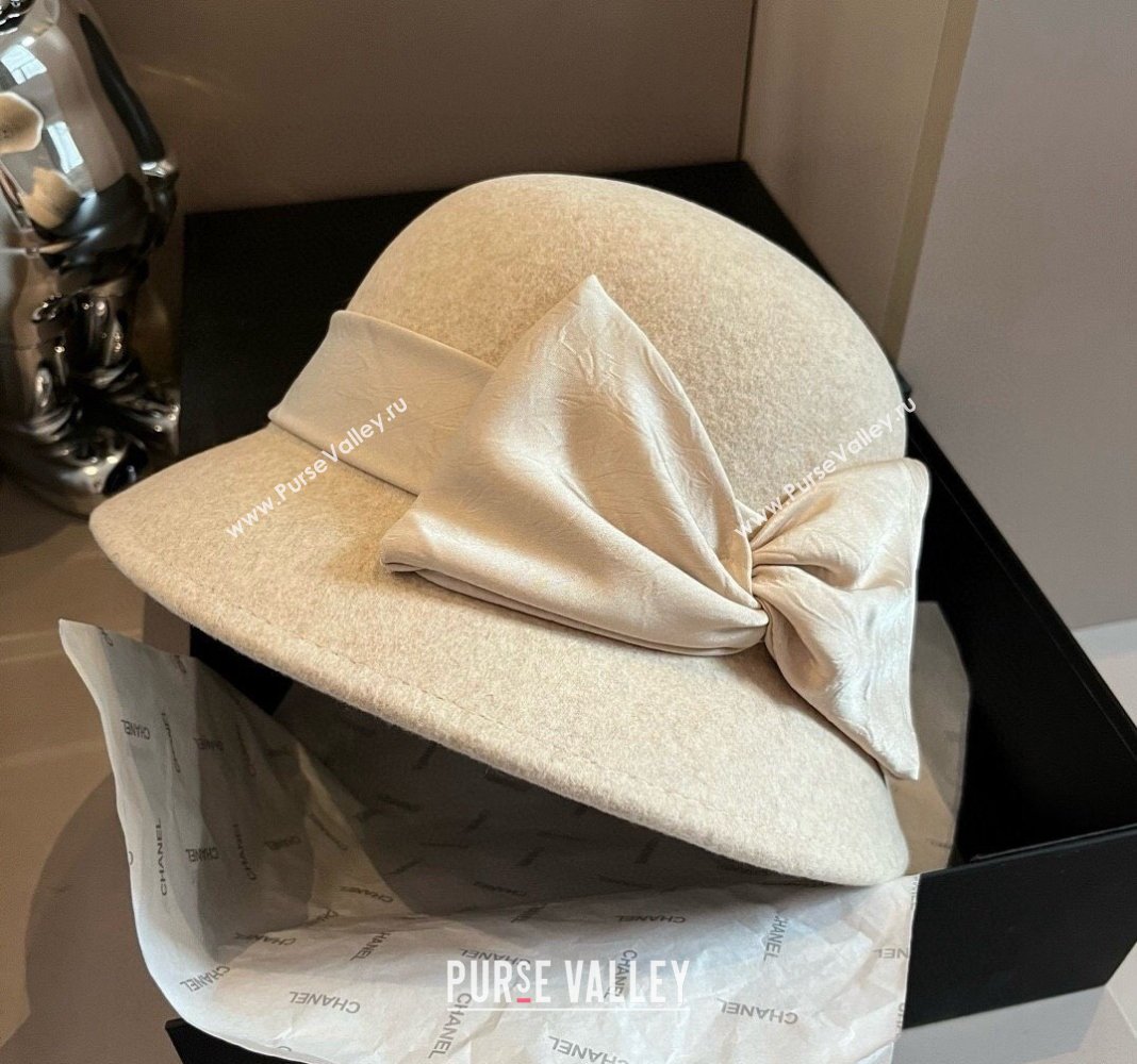 Chanel Wool Bucket Hat with CC Chain and Bow Beige 2024 1019010 (XMN-241019027)