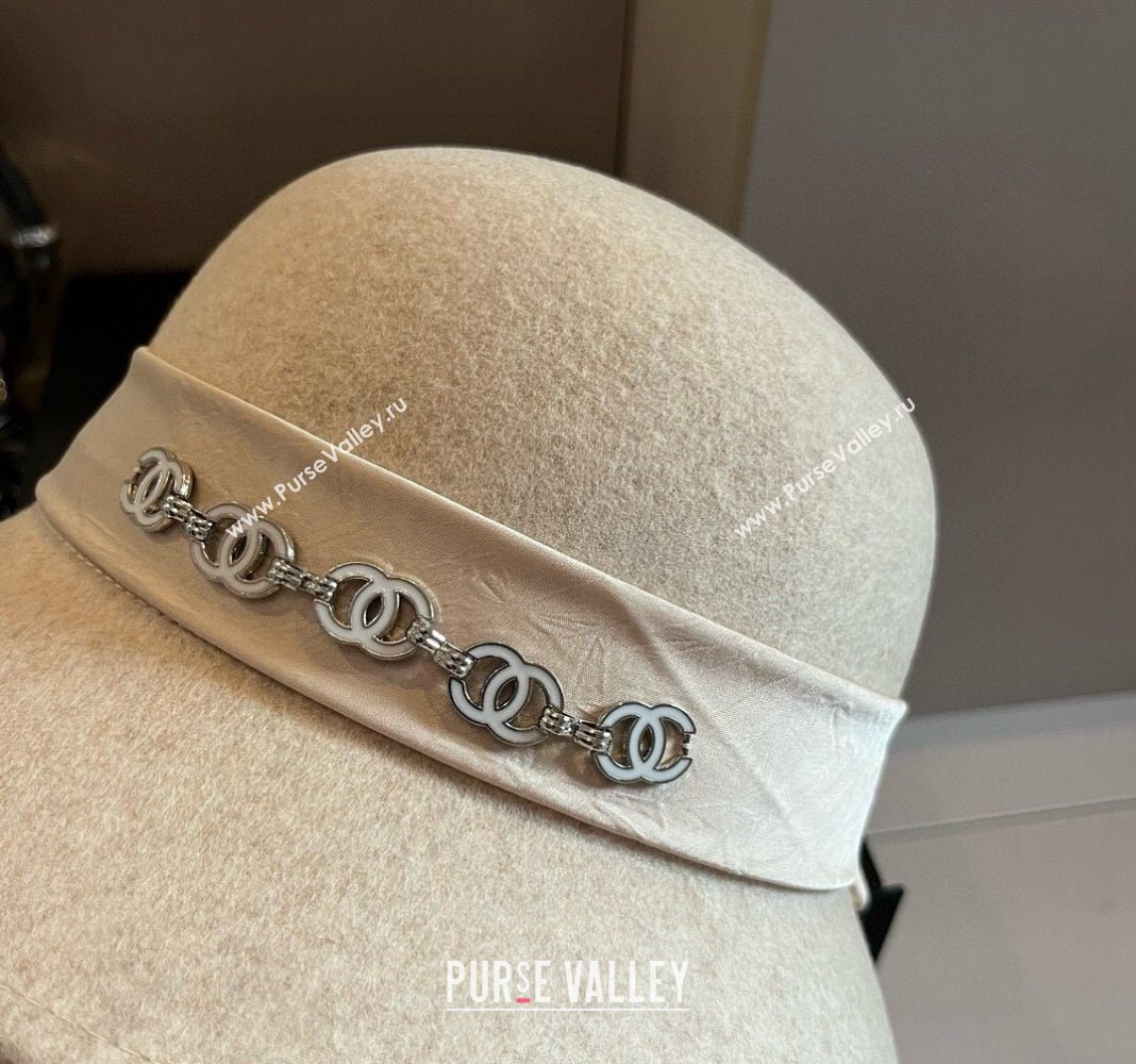 Chanel Wool Bucket Hat with CC Chain and Bow Beige 2024 1019010 (XMN-241019027)