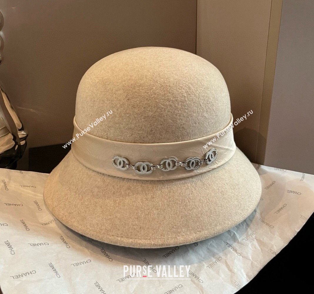 Chanel Wool Bucket Hat with CC Chain and Bow Beige 2024 1019010 (XMN-241019027)