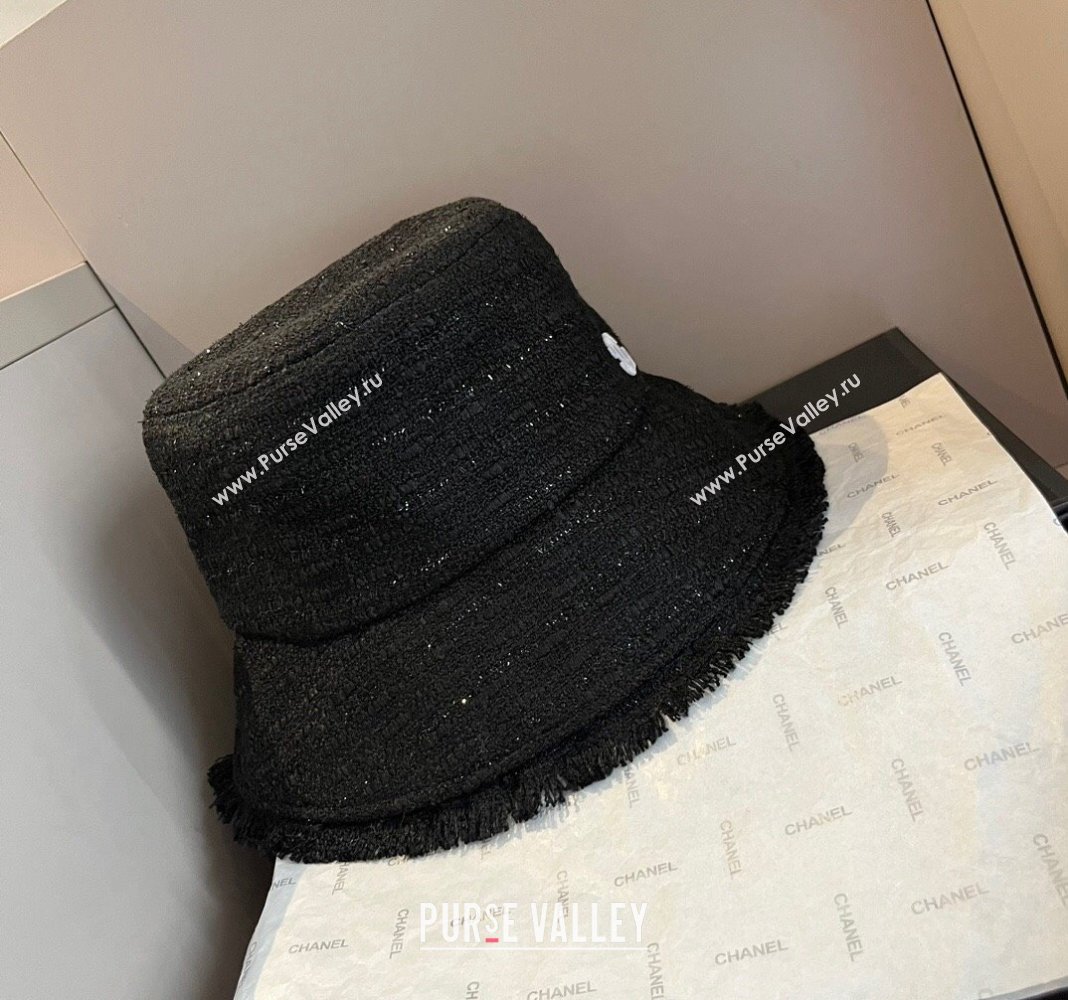 Chanel Tweed Bucket Hat with Fringe Black 2024 1019002 (XMN-241019003)