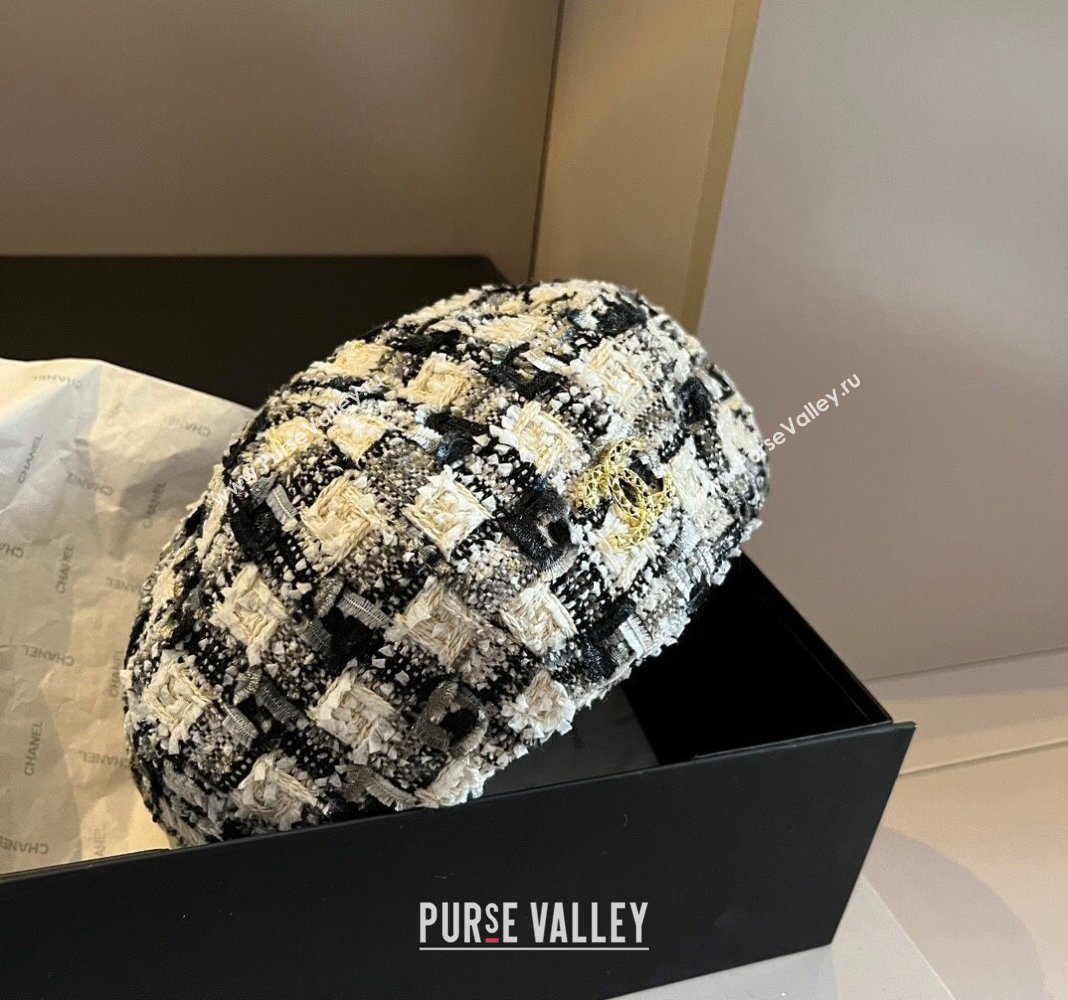 Chanel Tweed Beret Hat Black/White/Grey 2024 1019011 (XMN-241019028)