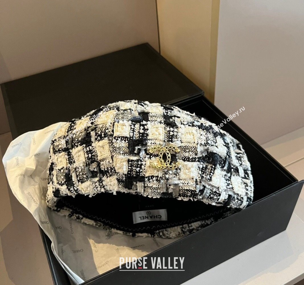 Chanel Tweed Beret Hat Black/White/Grey 2024 1019011 (XMN-241019028)