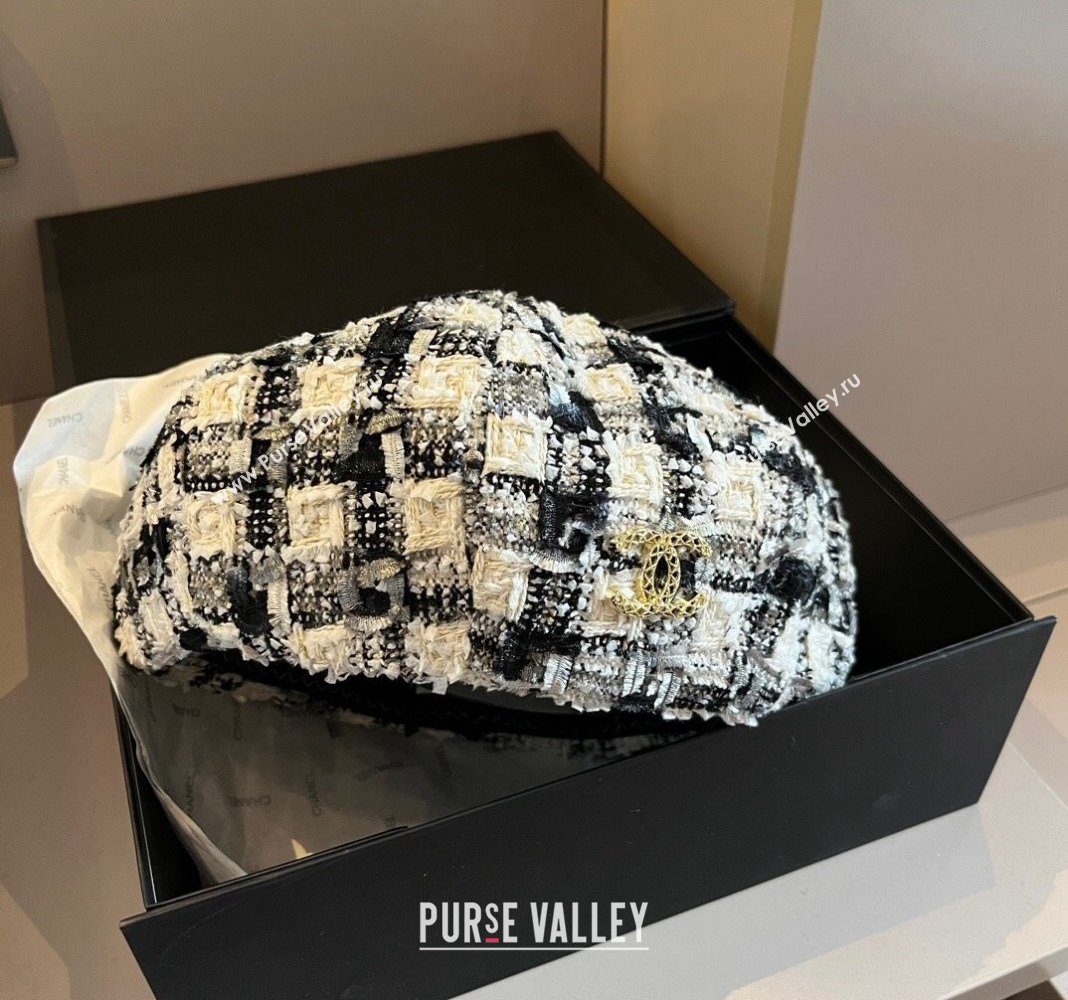 Chanel Tweed Beret Hat Black/White/Grey 2024 1019011 (XMN-241019028)