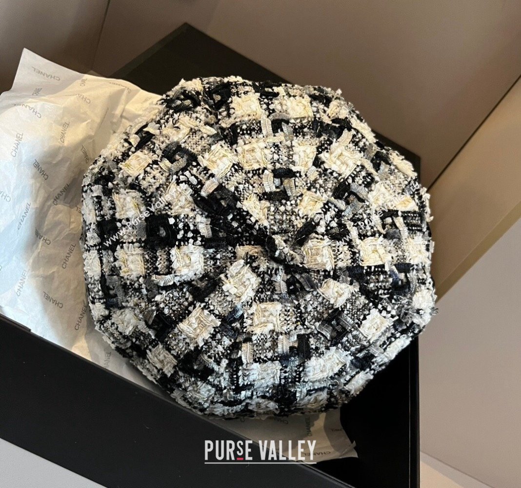 Chanel Tweed Beret Hat Black/White/Grey 2024 1019011 (XMN-241019028)