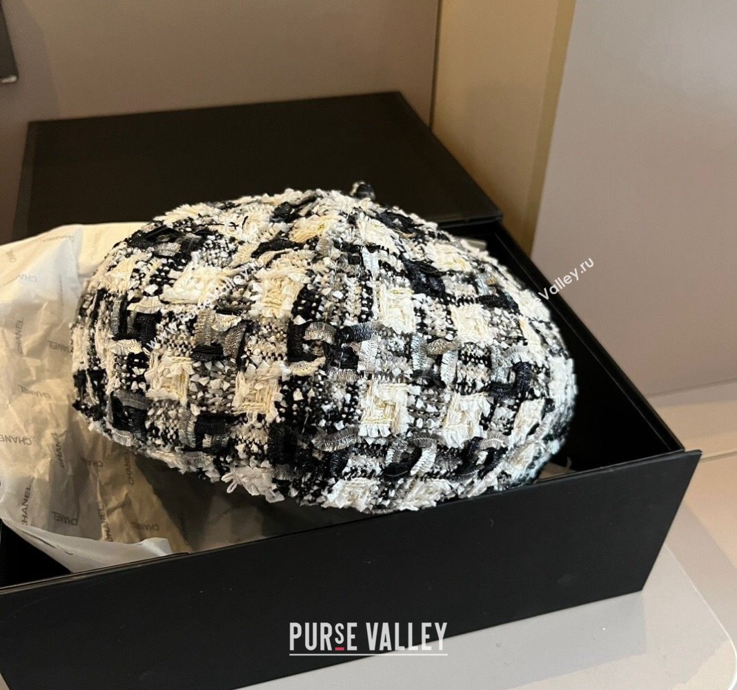 Chanel Tweed Beret Hat Black/White/Grey 2024 1019011 (XMN-241019028)