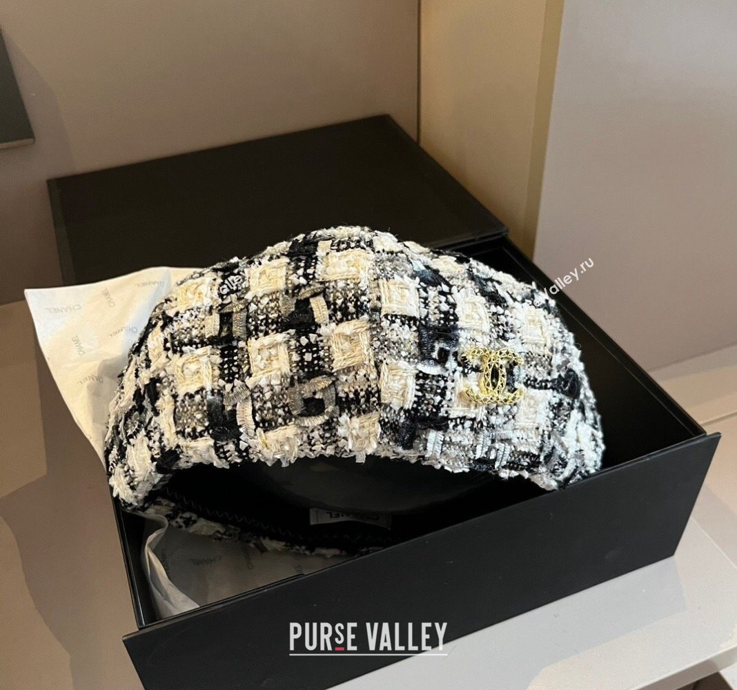 Chanel Tweed Beret Hat Black/White/Grey 2024 1019011 (XMN-241019028)