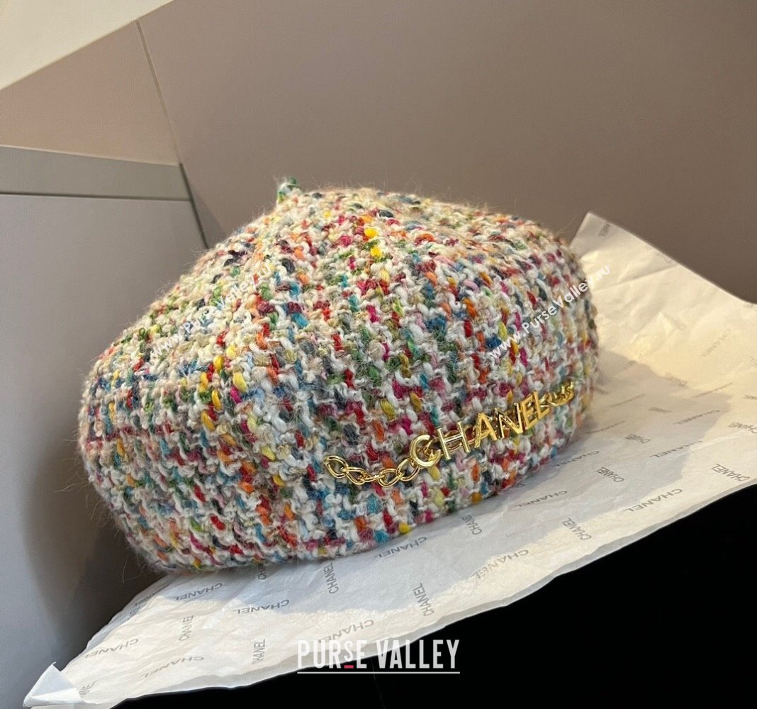 Chanel Tweed Beret Hat with Chain Multicolor 2024 1019011 (XMN-241019029)