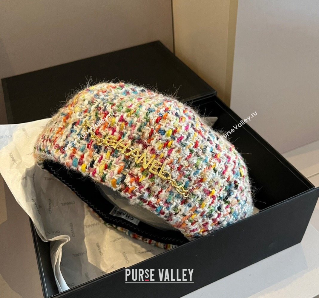 Chanel Tweed Beret Hat with Chain Multicolor 2024 1019011 (XMN-241019029)