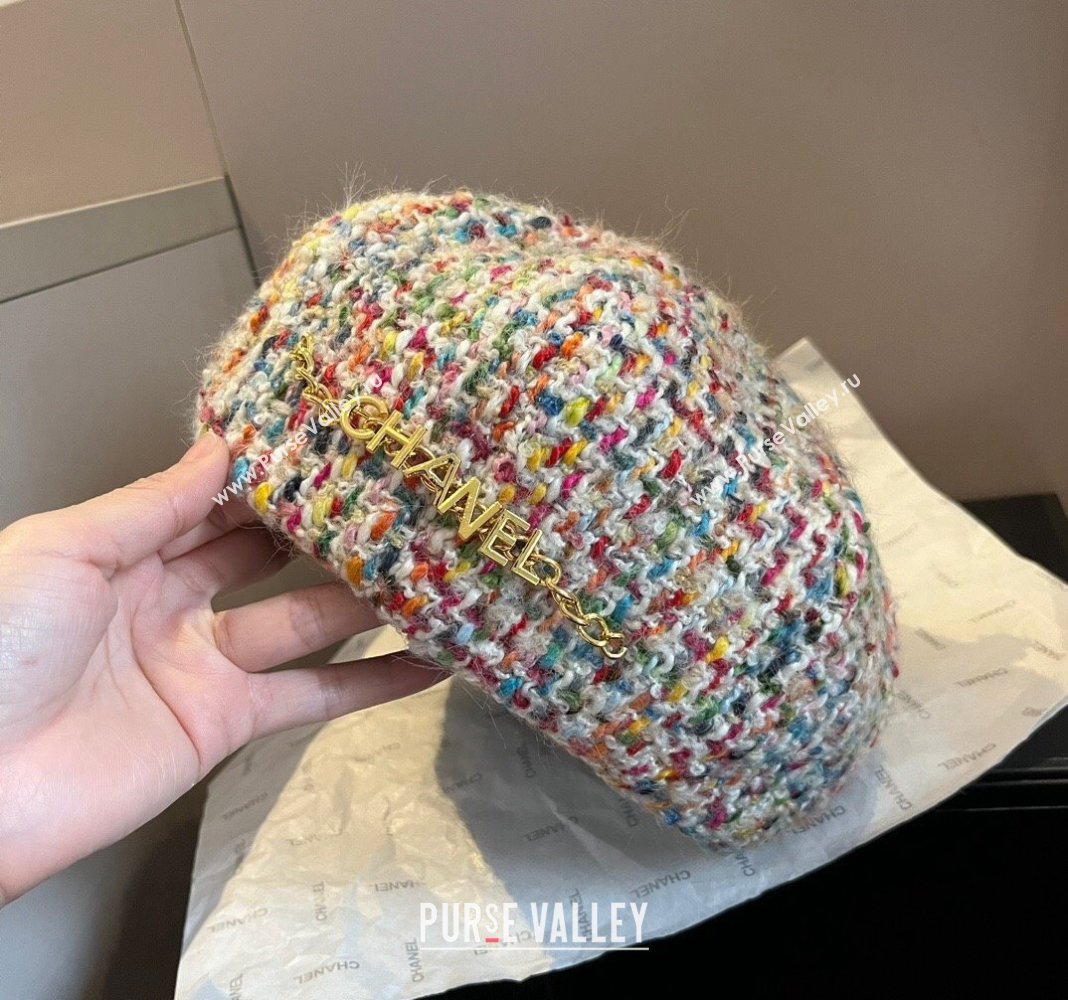 Chanel Tweed Beret Hat with Chain Multicolor 2024 1019011 (XMN-241019029)