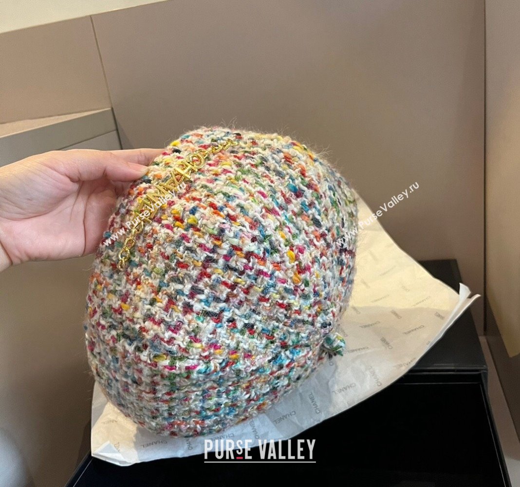 Chanel Tweed Beret Hat with Chain Multicolor 2024 1019011 (XMN-241019029)