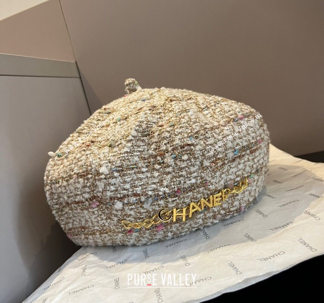 Chanel Tweed Beret Hat Gold/Multi 2024 1019011 (XMN-241019030)