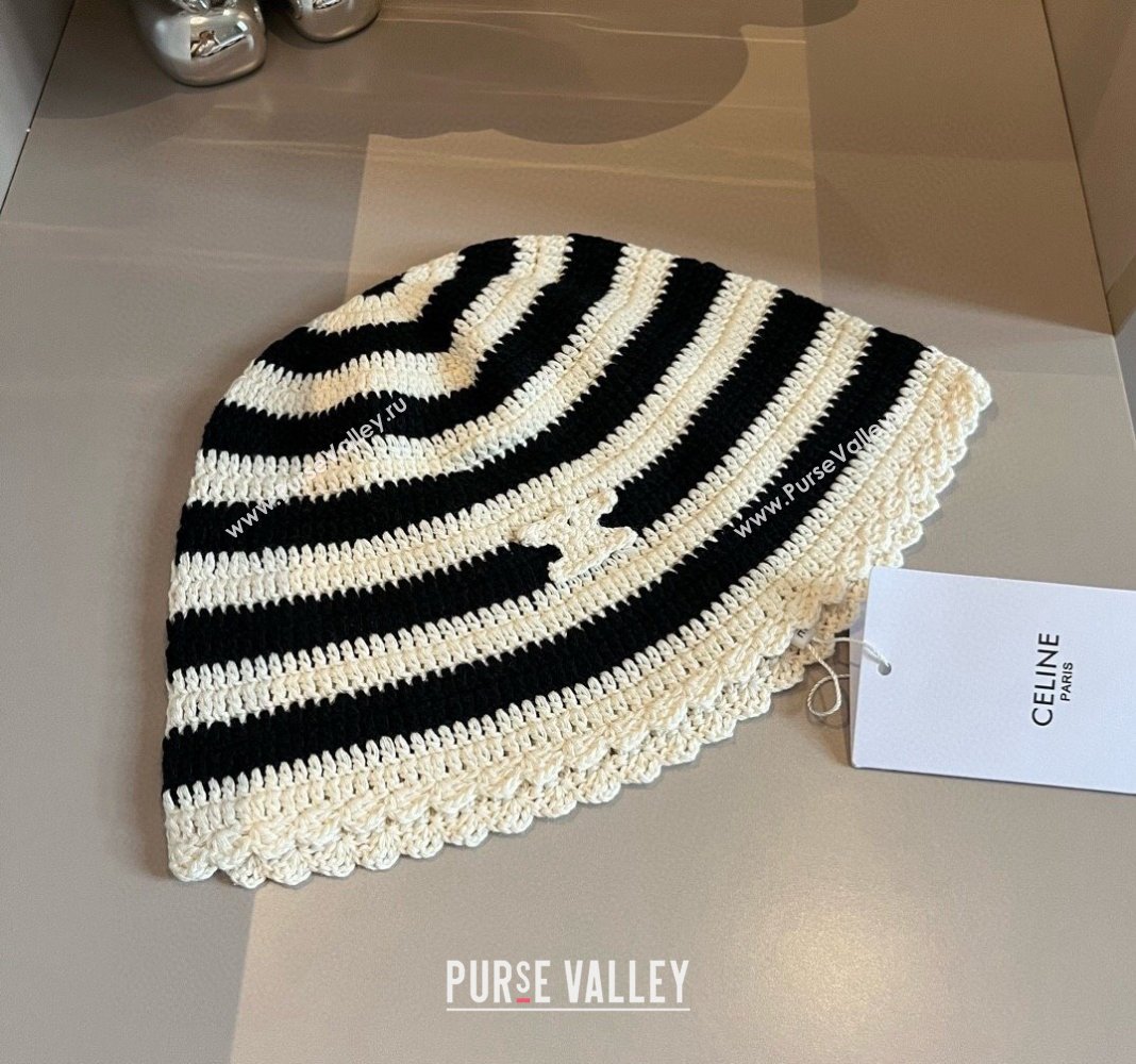 Celine Knit Bucket Hat White/Black 2024 1019014 (XMN-241019046)