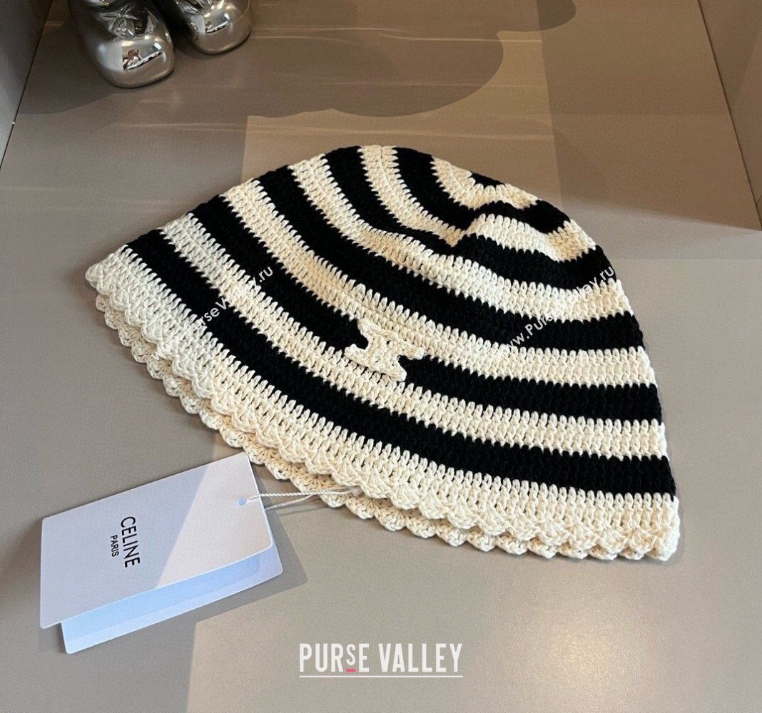 Celine Knit Bucket Hat White/Black 2024 1019014 (XMN-241019046)