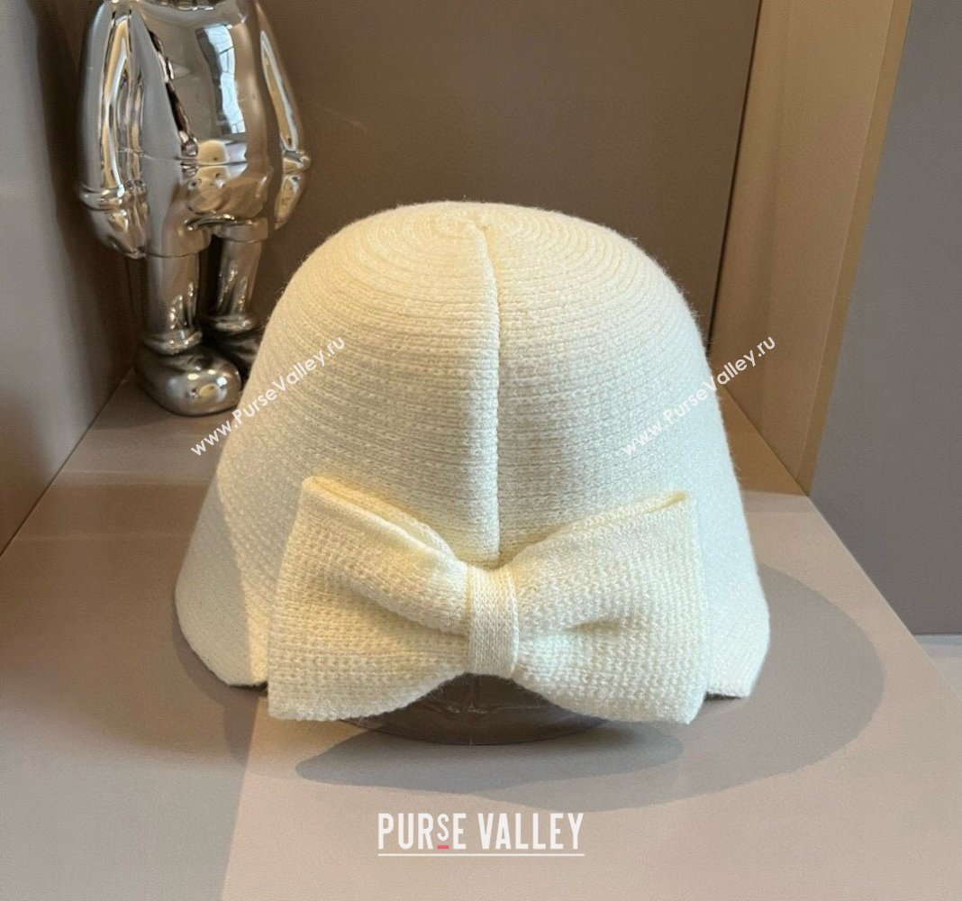 Prada Knit Bucket Hat with Logo and Bow White 2024 1019015 (XMN-241019047)