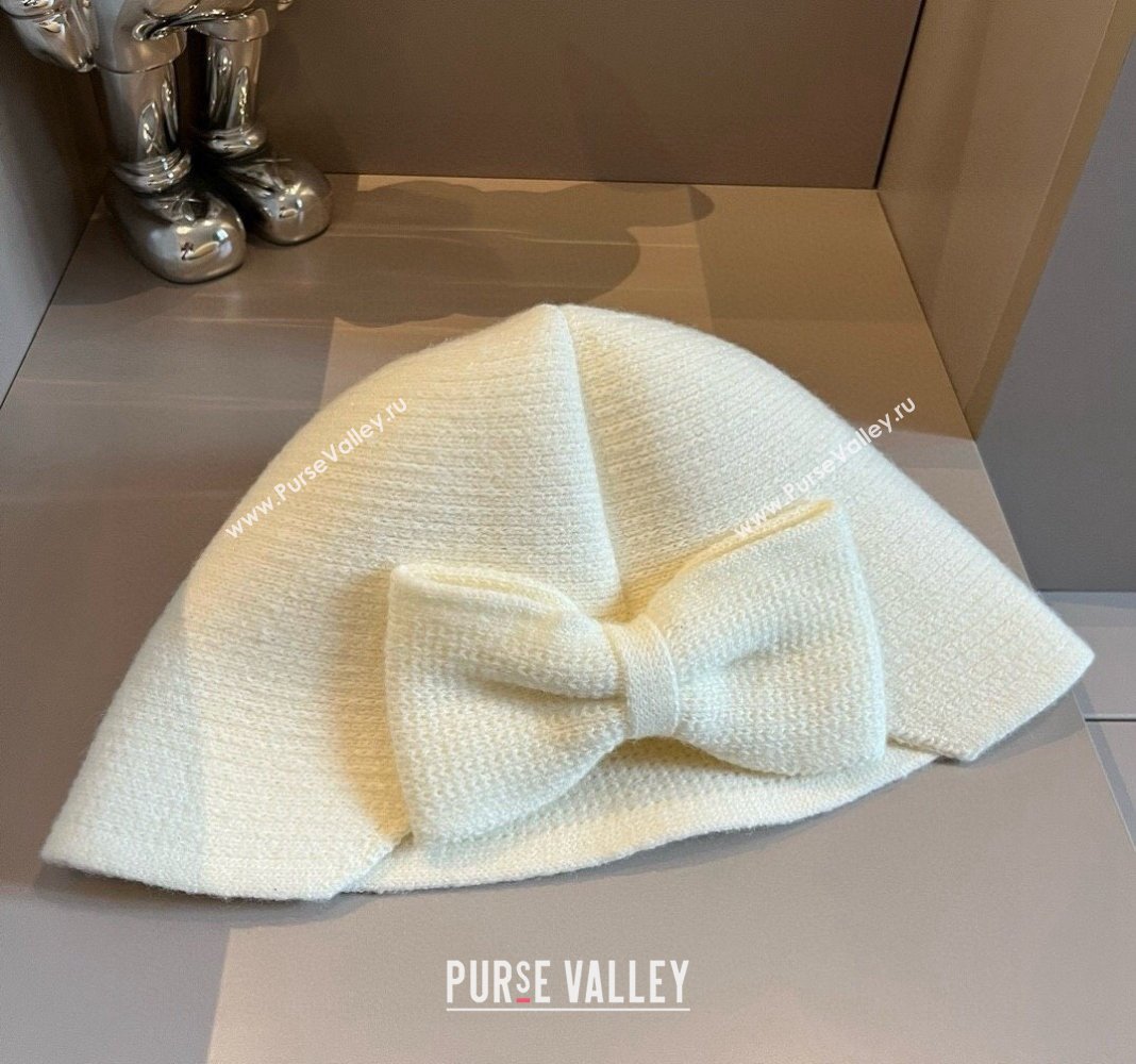 Prada Knit Bucket Hat with Logo and Bow White 2024 1019015 (XMN-241019047)