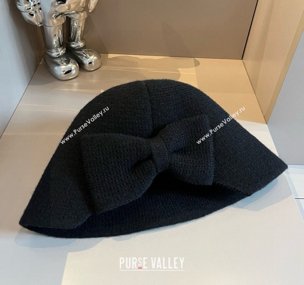 Prada Knit Bucket Hat with Logo and Bow Black 2024 1019015 (XMN-241019048)