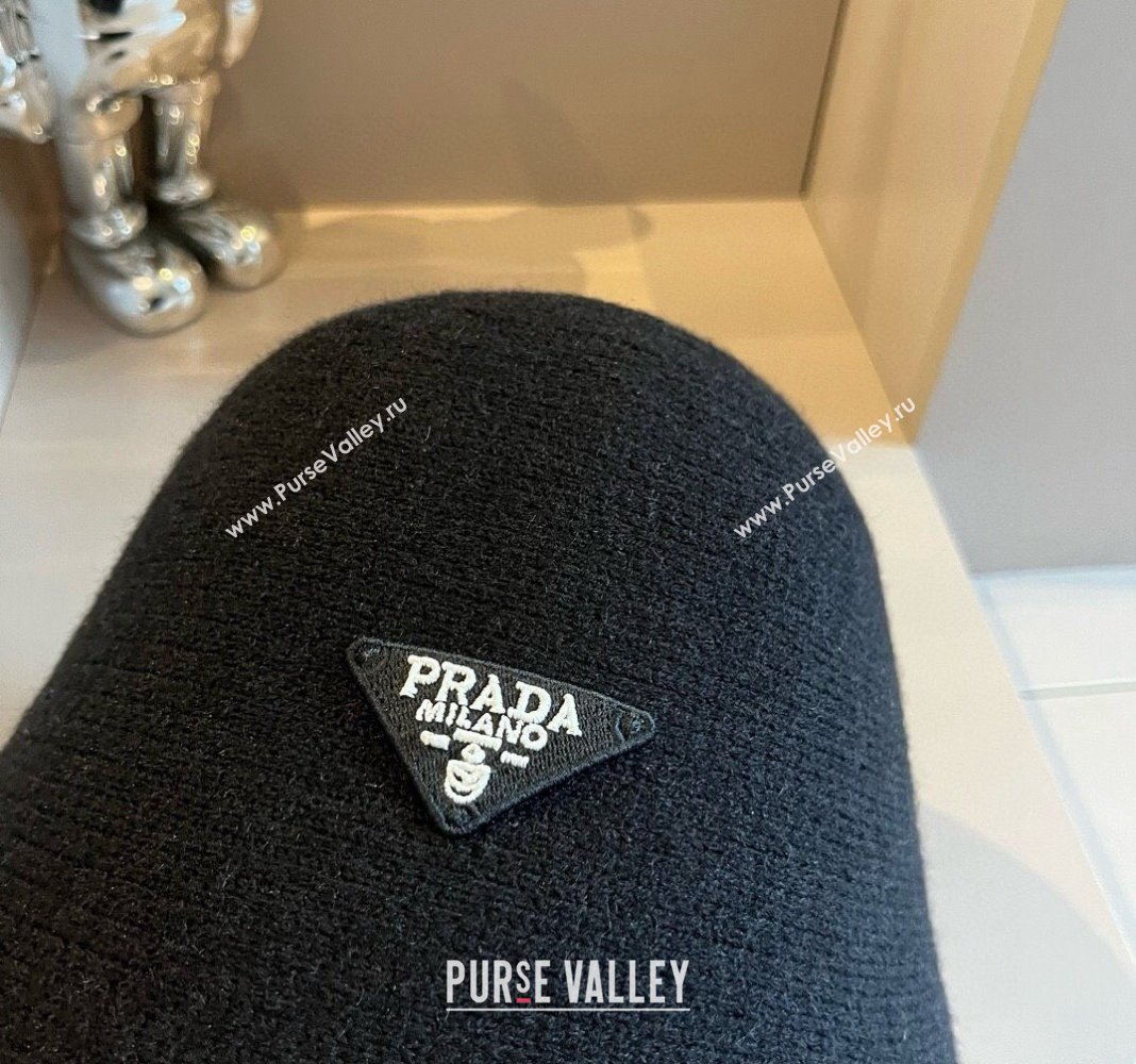 Prada Knit Bucket Hat with Logo and Bow Black 2024 1019015 (XMN-241019048)