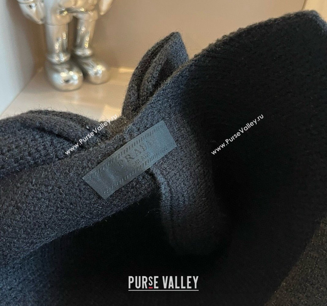 Prada Knit Bucket Hat with Logo and Bow Black 2024 1019015 (XMN-241019048)