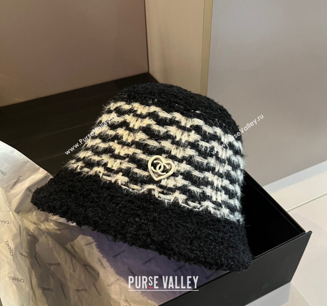 Chanel Heart Shearling Fur Bucket Hat Black 2024 1019016 (XMN-241019049)