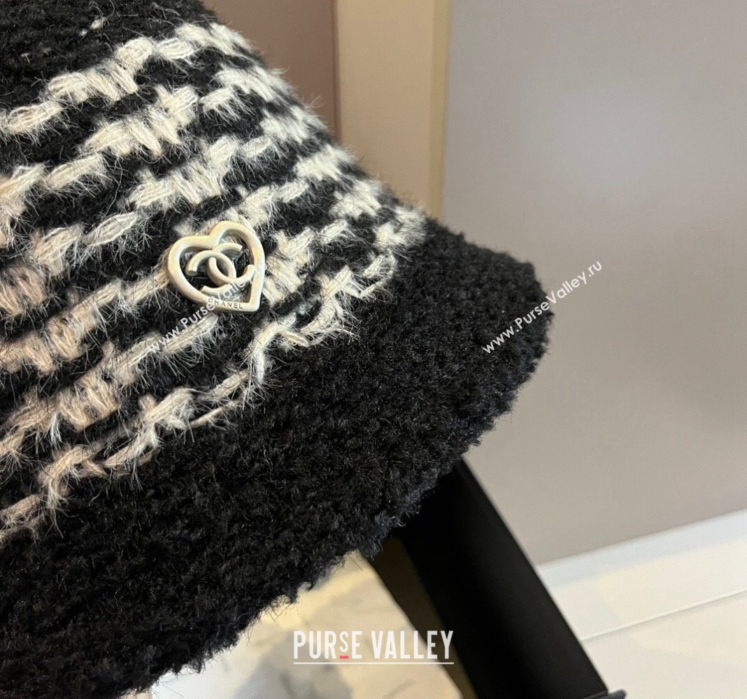 Chanel Heart Shearling Fur Bucket Hat Black 2024 1019016 (XMN-241019049)