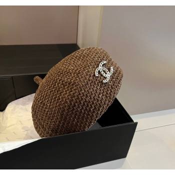 Chanel Knit Beret Hat with Strass CC Brown 2024 1019017 (XMN-241019051)