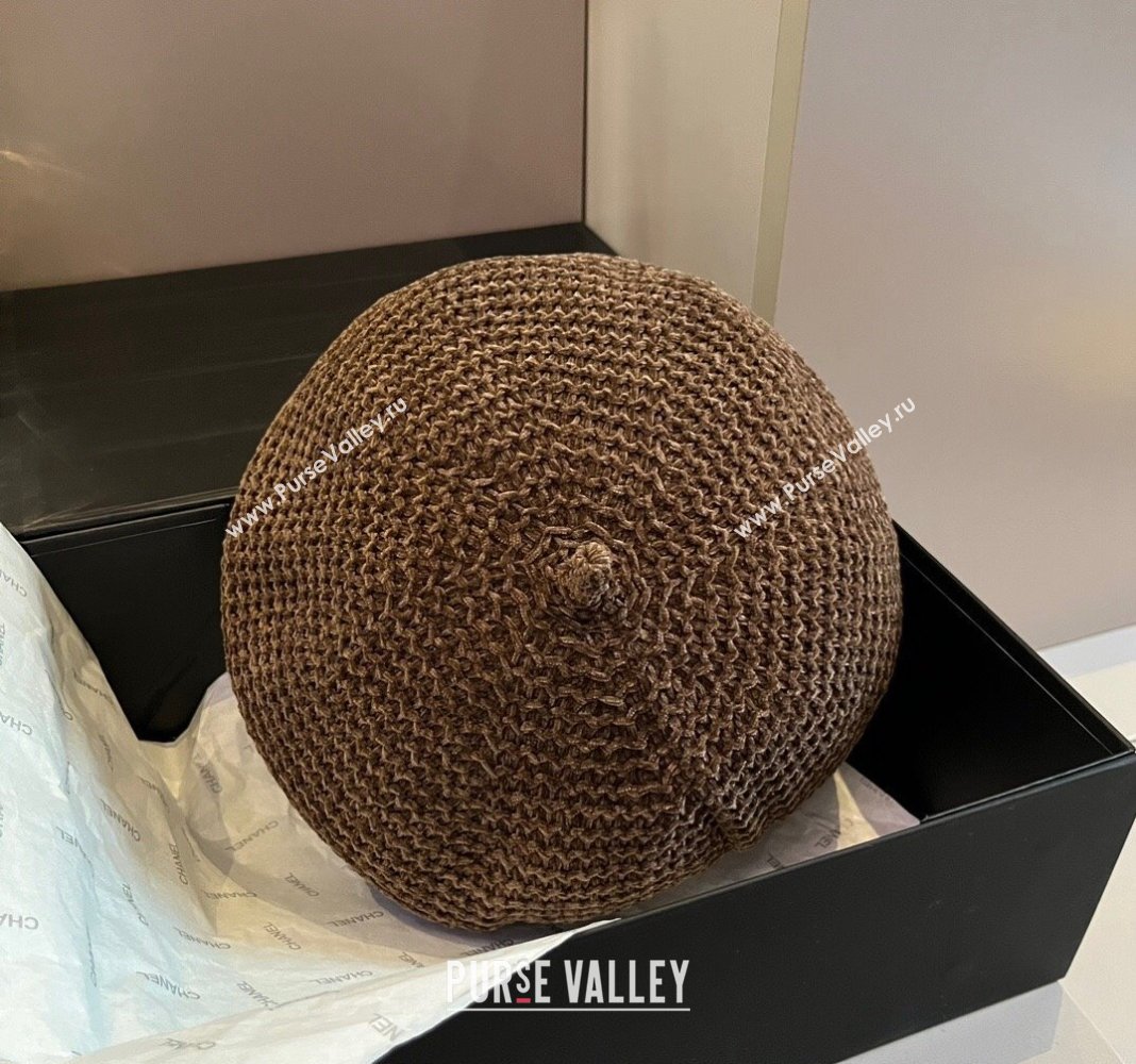 Chanel Knit Beret Hat with Strass CC Brown 2024 1019017 (XMN-241019051)