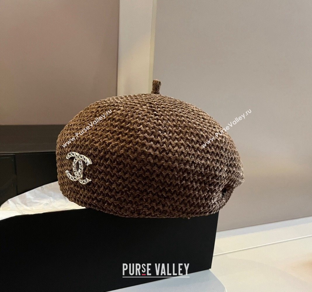 Chanel Knit Beret Hat with Strass CC Brown 2024 1019017 (XMN-241019051)