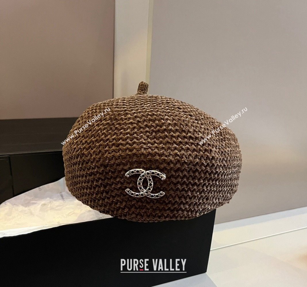 Chanel Knit Beret Hat with Strass CC Brown 2024 1019017 (XMN-241019051)