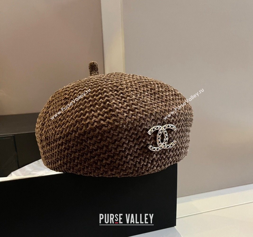 Chanel Knit Beret Hat with Strass CC Brown 2024 1019017 (XMN-241019051)