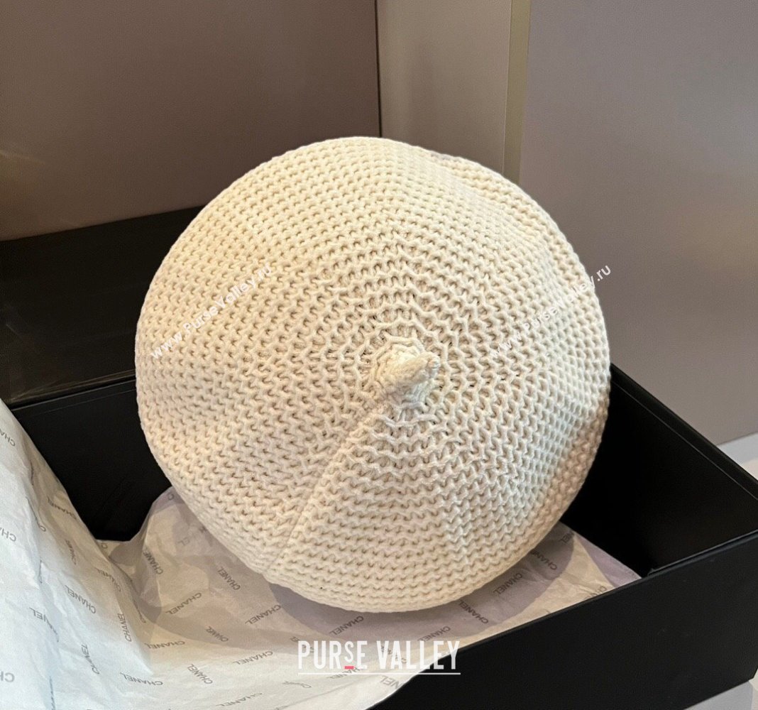 Chanel Knit Beret Hat with Strass CC White 2024 1019017 (XMN-241019052)