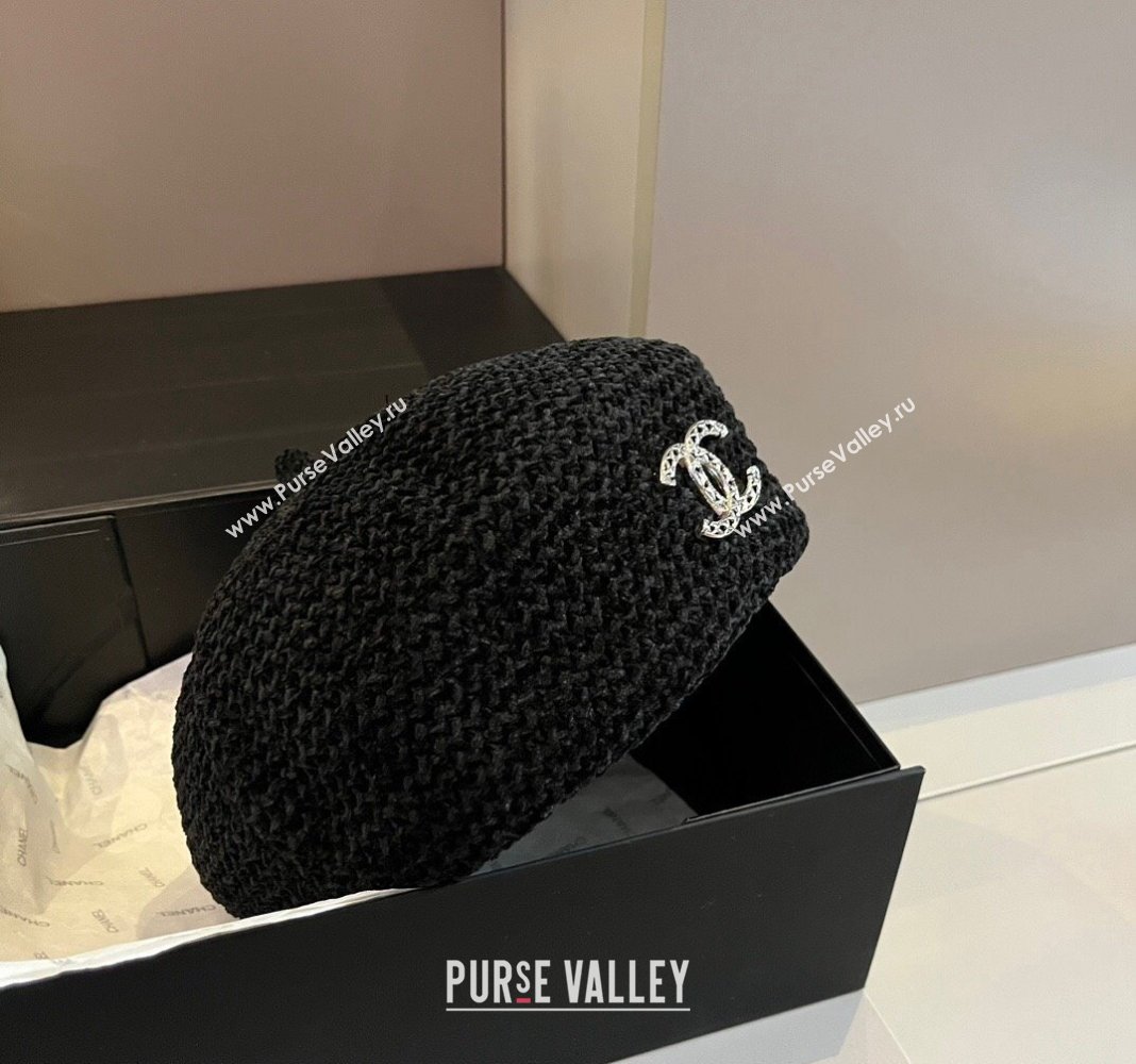 Chanel Knit Beret Hat with Strass CC Black 2024 1019017 (XMN-241019053)