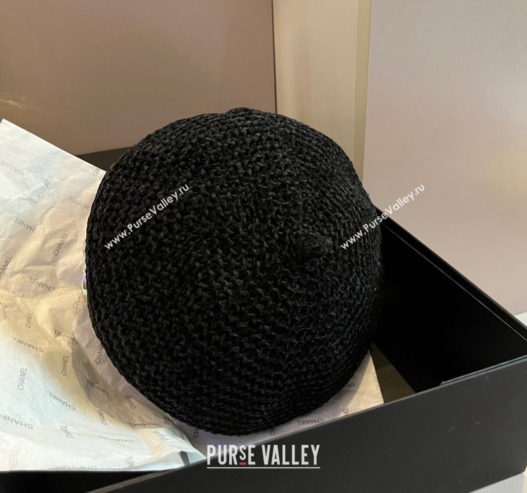 Chanel Knit Beret Hat with Strass CC Black 2024 1019017 (XMN-241019053)