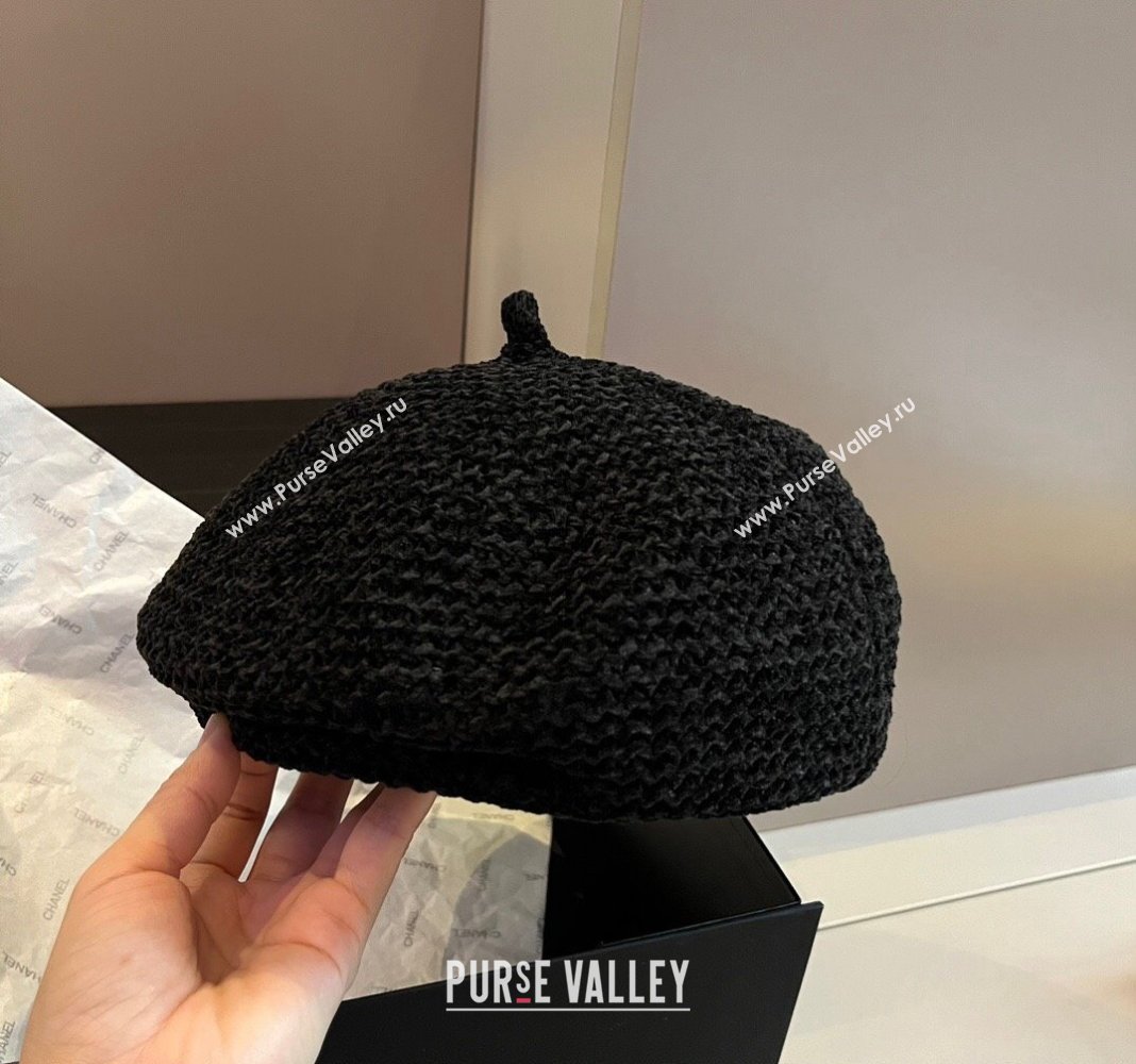 Chanel Knit Beret Hat with Strass CC Black 2024 1019017 (XMN-241019053)