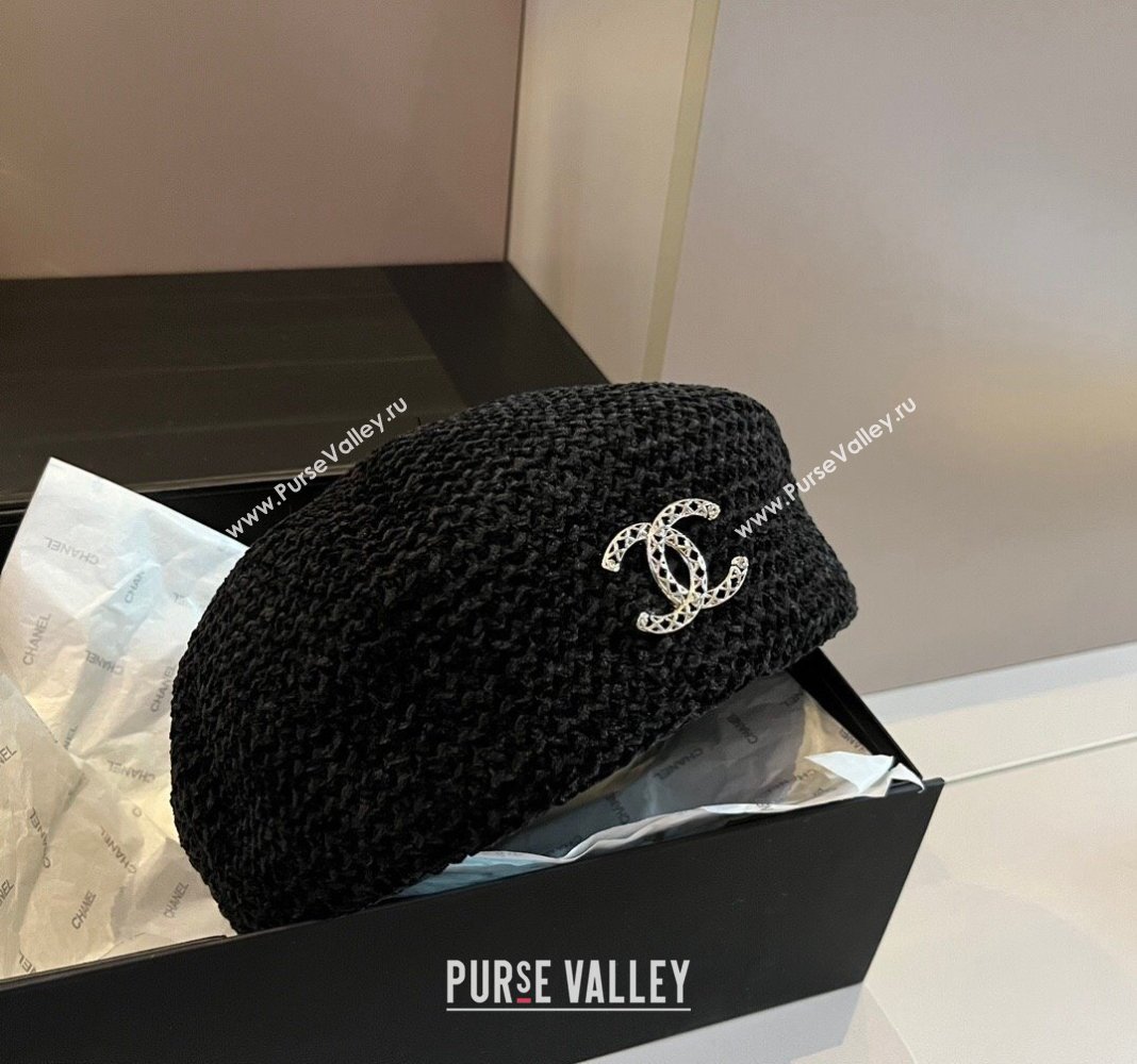 Chanel Knit Beret Hat with Strass CC Black 2024 1019017 (XMN-241019053)