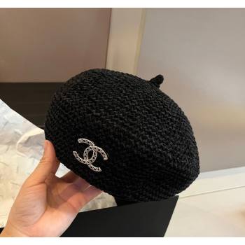 Chanel Knit Beret Hat with Strass CC Black 2024 1019017 (XMN-241019053)