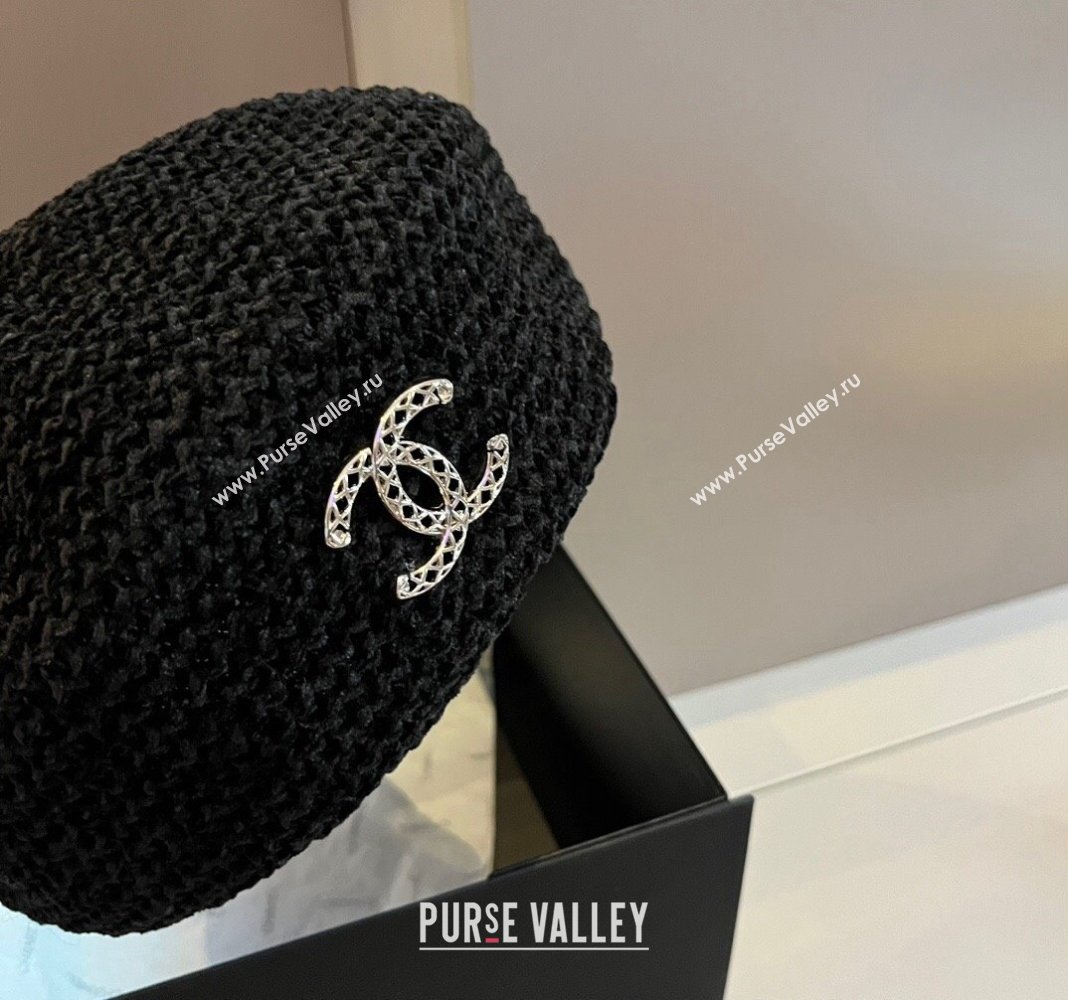 Chanel Knit Beret Hat with Strass CC Black 2024 1019017 (XMN-241019053)