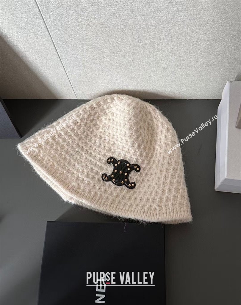 Celine Knit Bucket Hat with Stud Logo White 2024 1019020 (MAO-241019060)