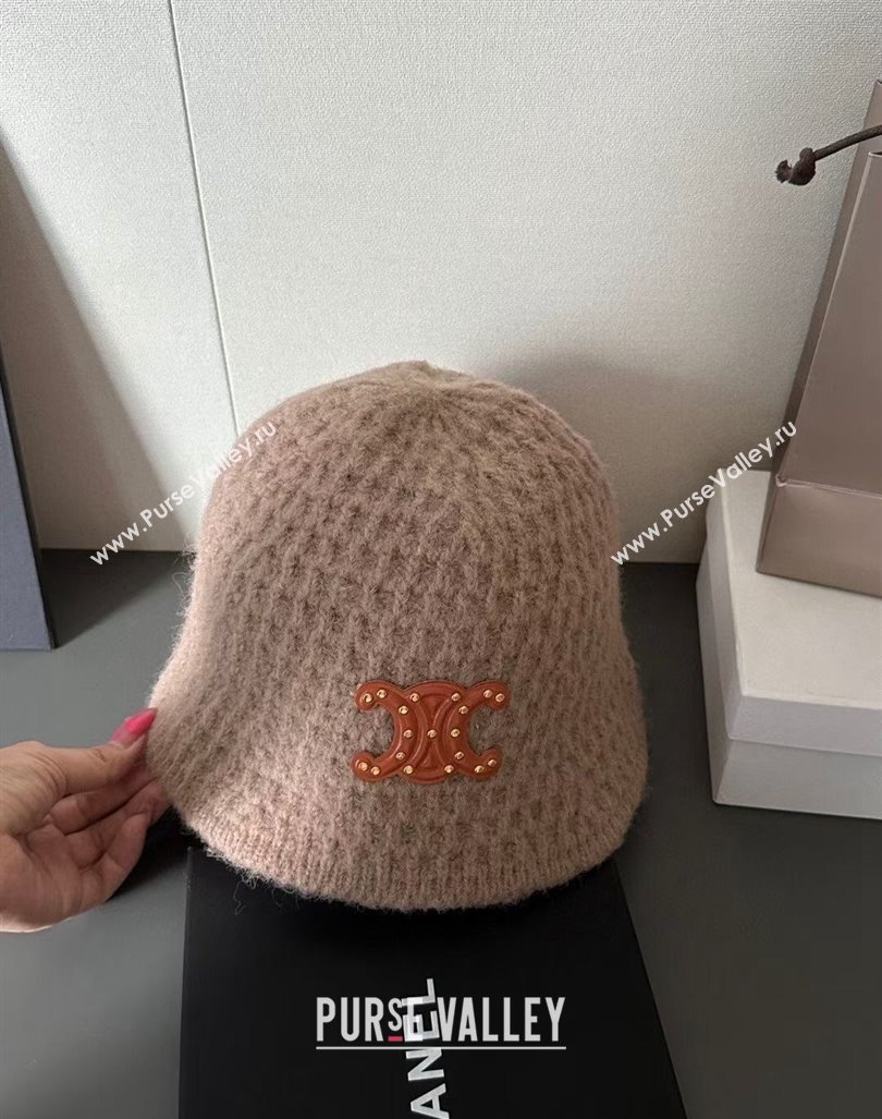 Celine Knit Bucket Hat with Stud Logo Beige 2024 1019020 (MAO-241019062)