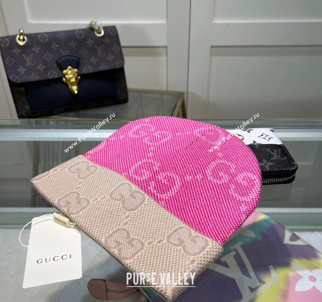 Gucci Knit Hat with Maxi GG Pink 2024 1019022 (A-241019068)