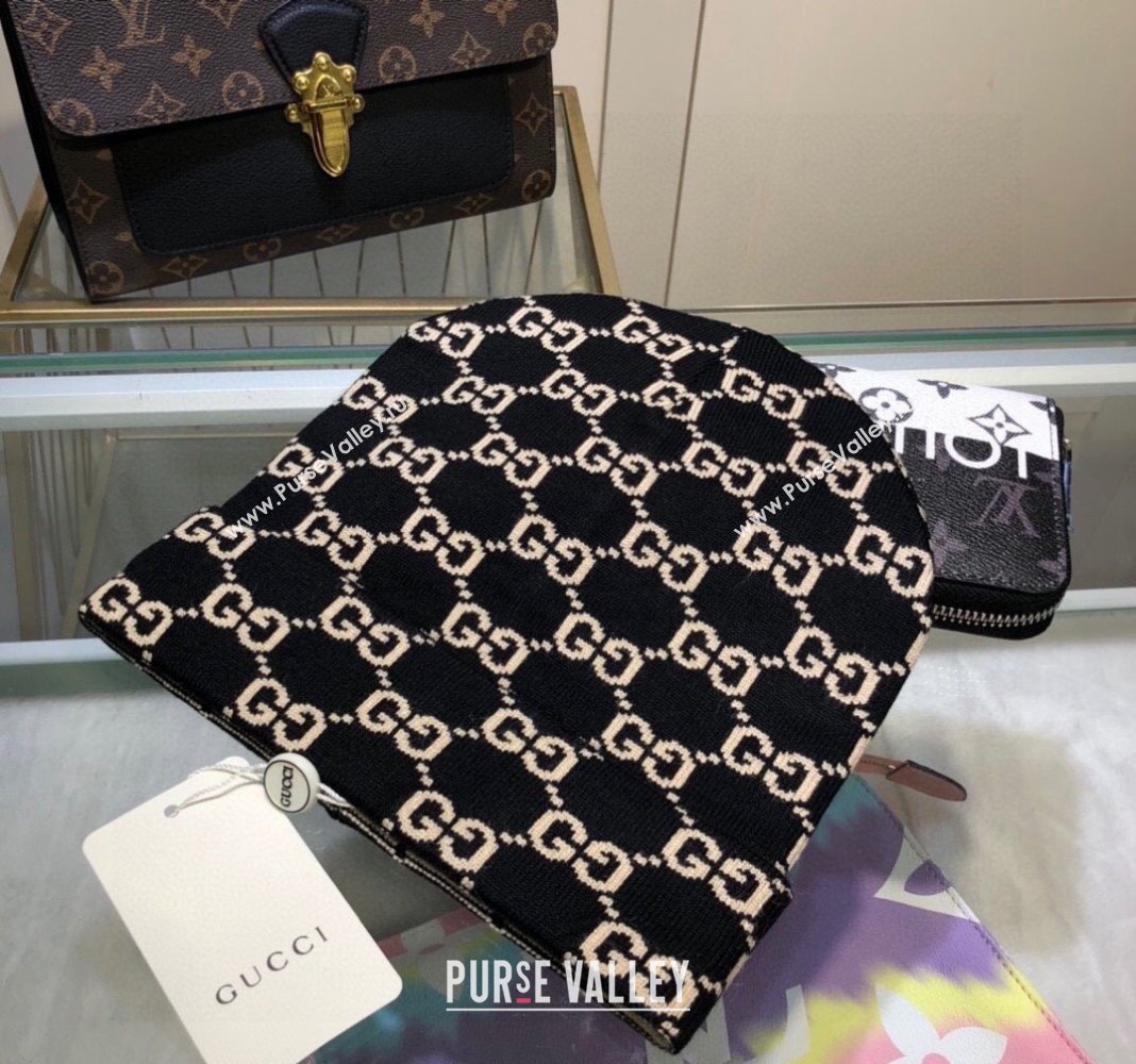 Gucci GG Knit Hat Black/Beige 2024 1019023 (A-241019073)