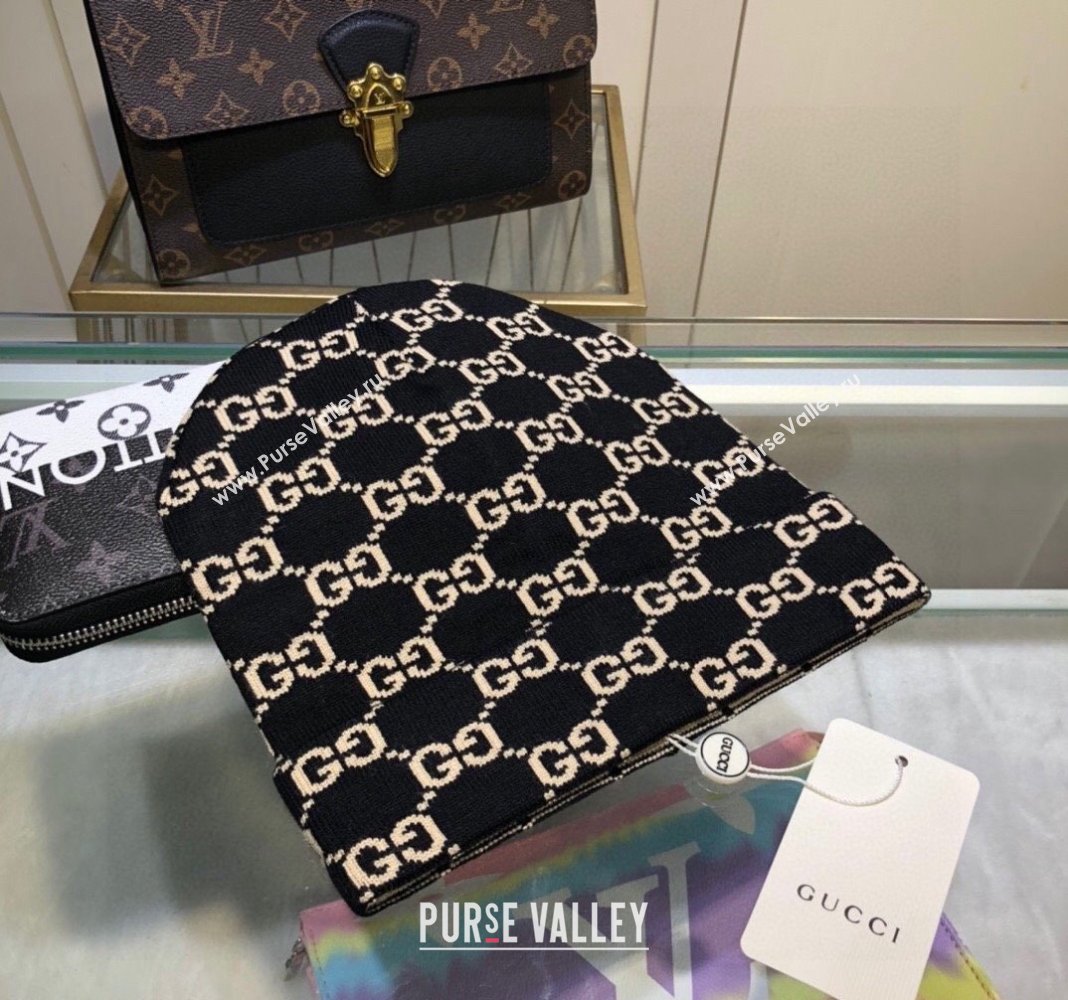 Gucci GG Knit Hat Black/Beige 2024 1019023 (A-241019073)