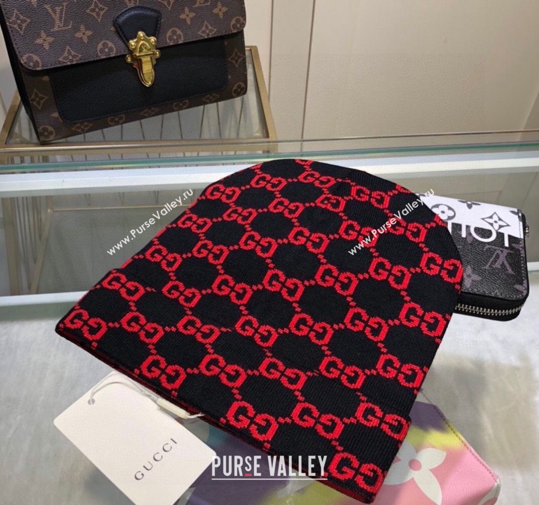 Gucci GG Knit Hat Black/Red 2024 1019023 (A-241019075)